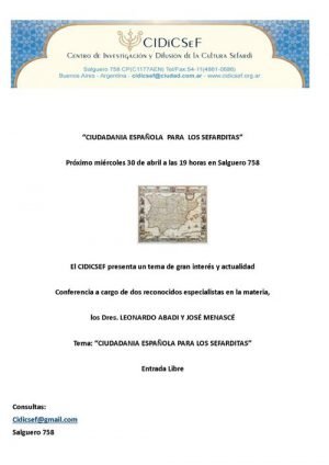 Actividades en CIDiCSef – 2014: Conferencia “Ciudadanía Española para Sefarditas”