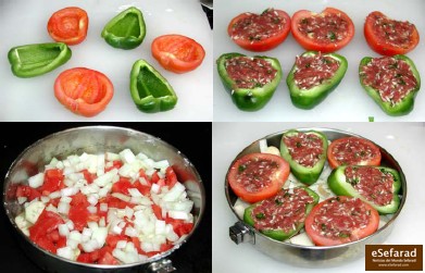 "TOMAT A LA TURKA" (stuffed tomatoes & peppers/tomate a la turca). Preparacion
