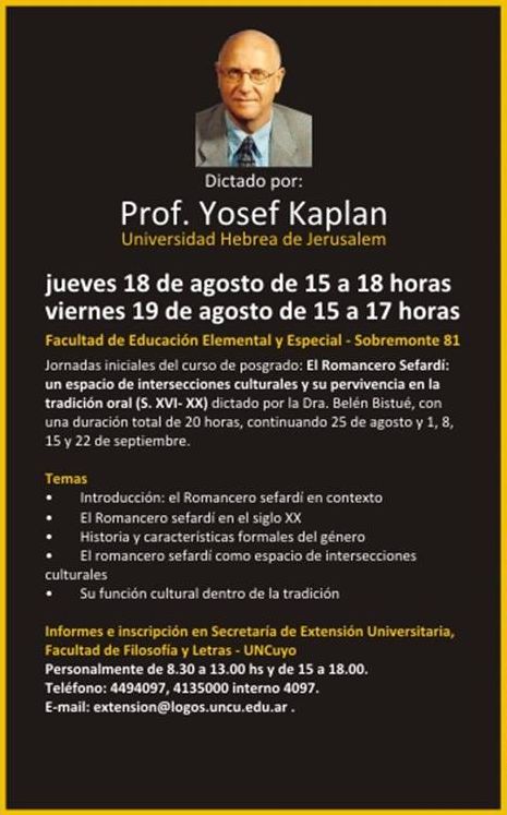 Curso de extensión - Yosef Kaplan - Programa