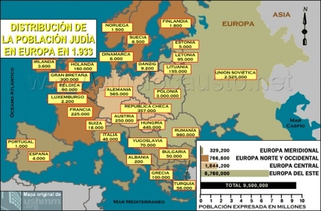 Distribucion de la poblacion judia en Europa en 1933