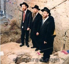 Brazilian rabbis standing over the exposed foundations of the historic Kahal Zur Israel Synagogue as they are being excavated by archeologists in the Brazilian city of Recife in 2000. (Reuters)