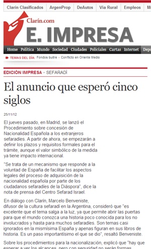 Diario Clarin del 25/11/2012