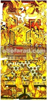 La Reyna de Shva kon su eskorto. Illustrasion persana,  fin del siglo XIX. 