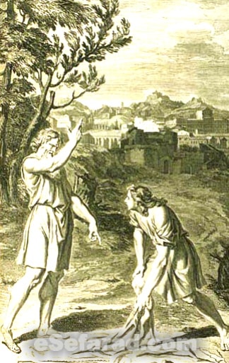 El enkontro de Yeroboam kon el Profeto Ahija. Gerard Hoet, 1728.