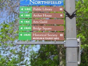 Sign orienting visitors to Northfield, Minnesota.