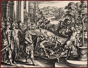 Hezkiyau ordenando la destruksion de los idoles i del Kulevro de Kovre. Matthaeus Merian the Elder, 1625-30