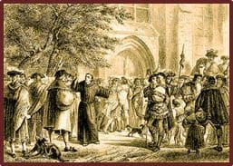 Luther despues de aver enklavado  sus 95 Tezas a la puerta de la  Katedrala de Wittenberg