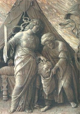 Yudit i su mosa, kon la kavesa de Holofernes. Andrea Mantegna, 1495-1500