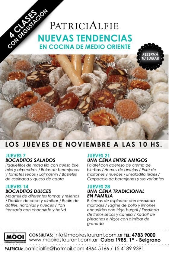 Cuatro clases de cocina de Medio Oriente con Patricia Alfie en MÖOI, Buenos  Aires, Argentina - eSefarad