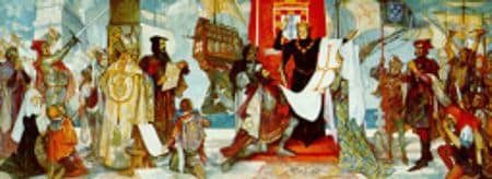 Abraham Zakut eksposando sus tabelas astronomikas a Vasko de Gama antes su partensia del porto de Lisbon en 1497. Asigun una pintura murala por J. H. Amshewitz, en  la Universitad de Witwatersrand, Johannesburg