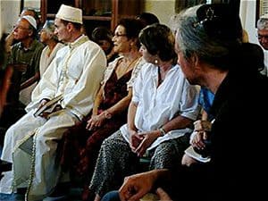Rabbi Negrin, left, before a lecture at the Etz Hayyim Synagogue in Crete, 2013