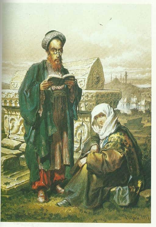 Amadeo Preziosi, Hakham and Widow. Cemetery of Pera, Constantinople, 1865