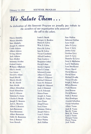 ephardic veterans are listed in this 1945 souvenir program from the archives of Seattle’s Sephardic Bikur Holim Congregation.