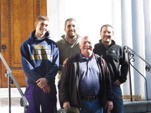 The Owens on the steps of Cong. Beth Elohim in Charleston, SC. L TO R: Jeffrey Owen, Rabbi Benjy Owen, Ruben Owen and Jacob Owen