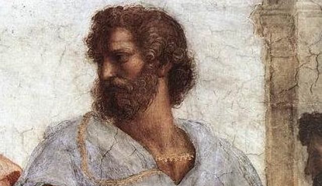 Aristotle in a painting by Raphael (1483-1520). Photo by Madava 1947 / Wikimedia Commons