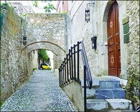 The entrance to Rhodes’ Kahal Shalom Synagogue.