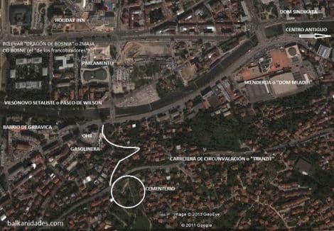 Bosquejo en el que se indica la situación del cementerio y cómo llegar (click para agrandar o en este enlace: http://bit.ly/lg8XAo)