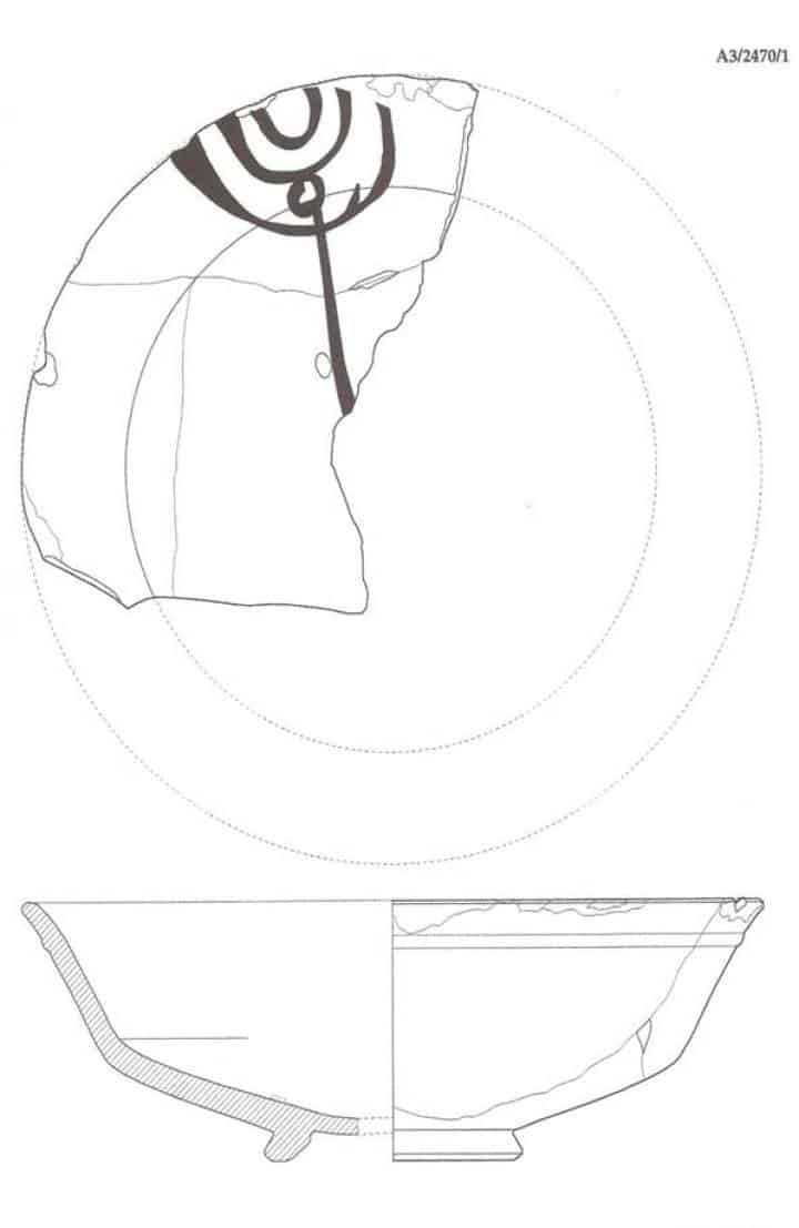 Dibujo del fragmento de cerámica con una menorá hallado. VIOLETA ANDREU