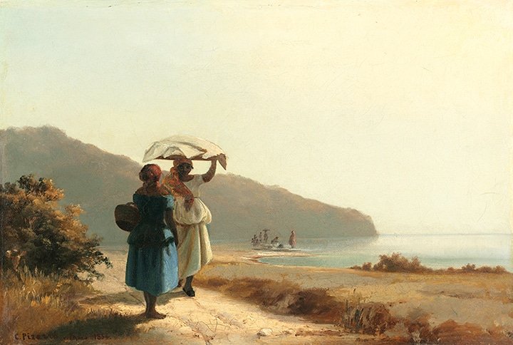 Camille Pissarro (French, 1830 - 1903 ), Two Women Chatting by the Sea, St. Thomas, 1856, oil on canvas, Collection of Mr. and Mrs. Paul Mellon