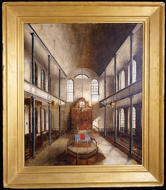 A view of the interior of Charleston’s Orthodox shul painted by Solomon Carualho in 1836.