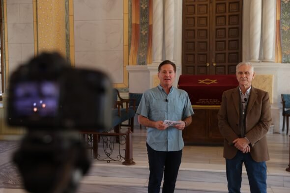 Brad Pomerance interviews a Sephardic Jew living in Edirne, northwestern Turkey, Oct. 11, 2021. (AA Photo)