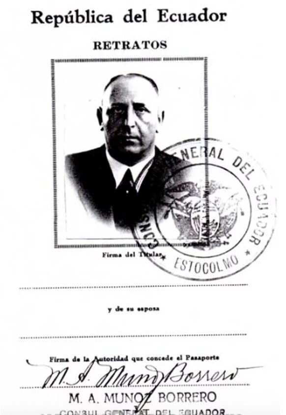 Imagen de uno de los pasaportes otorgado por el cónsul ecuatoriano Muñoz Borrero para salvar a judíos de la persecución nazi. (Esefarad)