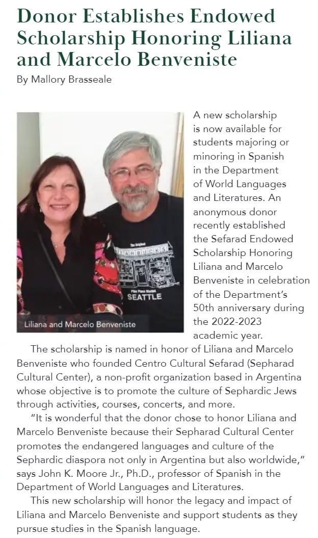 Endowed Scholarship Liliana y Marcelo Benveniste