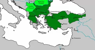 Una representación del Imperio Otomano y sus dependencias en 1451 (mapa: Chamboz, CC BY-SA 4.0, Wikimedia Commons , recortado para ampliar la región).