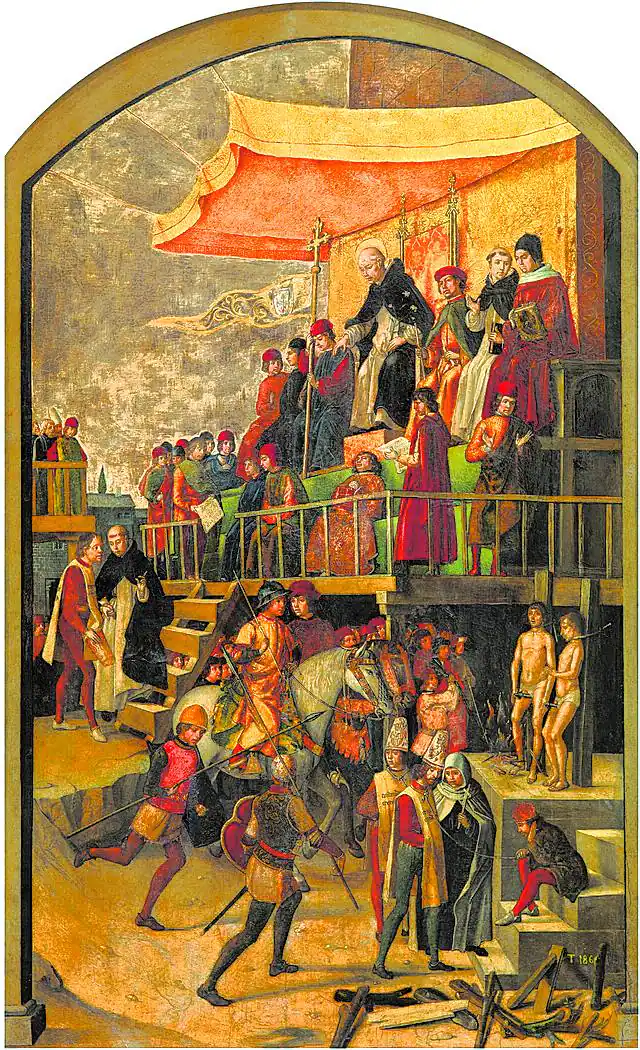 'Auto de fe presidido por Santo Domingo' de Berruguete. Museo del Prado