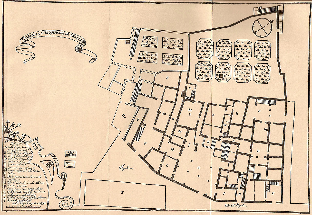 Plano de la Casa de la Inquisición en Palma (1672), construída sobre casas confiscadas a los chuetas / Fuente: Anales Judaicos