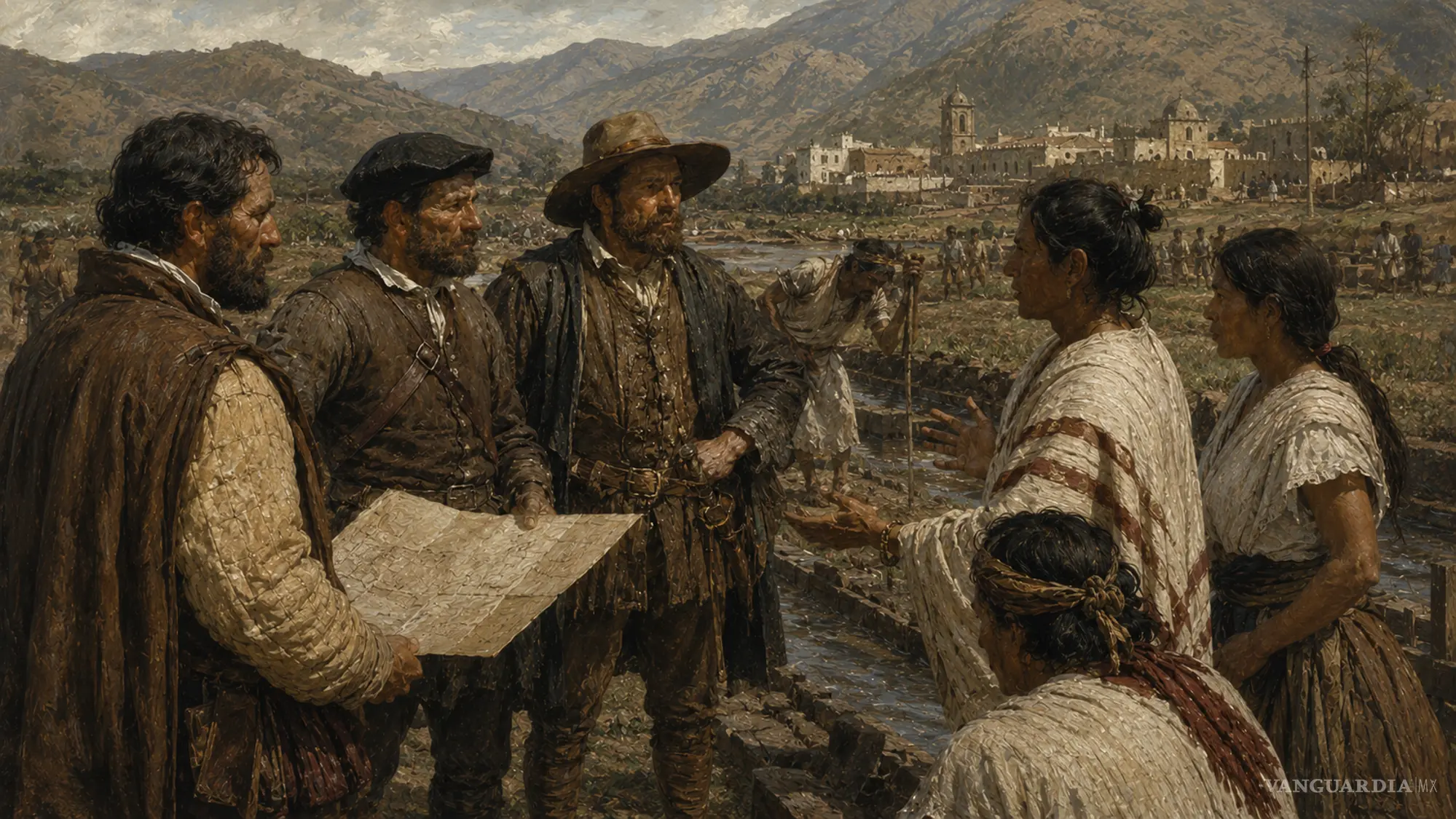 A finales del siglo XVI, los primeros pobladores de Saltillo no sólo ocuparon el valle: comenzaron a repartirse y transformar el territorio. Alberto del Canto recibió cinco caballerías de tierra; Santos Rojo, doce; y Juan Navarro, además de cinco caballerías, obtuvo sitios para ganado, un molino y un solar para casa y huertaImagen ilustrativa generada con IA